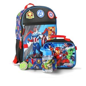 Marvel Avengers Boys Customizable Charm 17" 6-Piece Backpack Set, Royal Blue